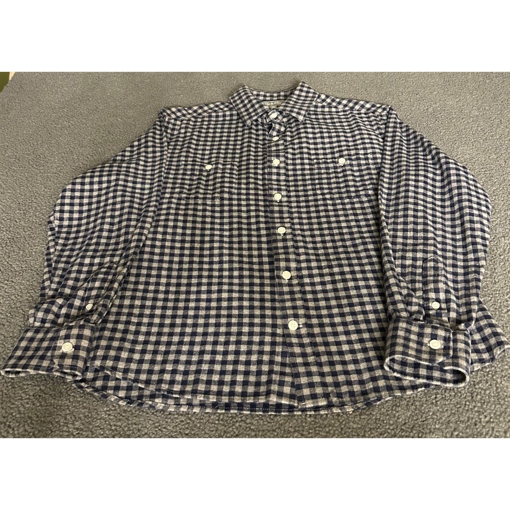 Ash & Erie Flannel Shirt Mens Medium Slim Navy Grey Gingham Button Down